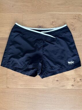 VTG Mossimo Y2K Board Shorts Swim Black Crossover Waist USA-Made Women's Large